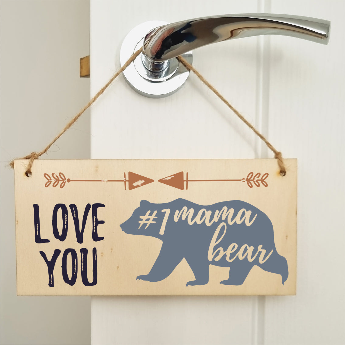 Handmade Wooden Hanging Wall Plaque Love You #1 Mama Bear Boho Style Gift Sign Mother's Day