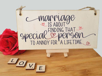 Handmade Wooden Hanging Wall Plaque Happy Marriage Special Person Annoy Lifetime Decorative Sign Wedding Gift