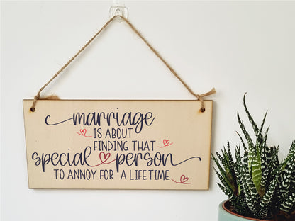 Handmade Wooden Hanging Wall Plaque Happy Marriage Special Person Annoy Lifetime Decorative Sign Wedding Gift