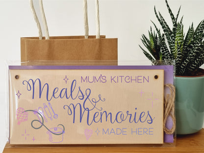 Handmade Wooden Hanging Wall Plaque Mums Kitchen Meals and Memories Sentimental Gift Sign Mother's Day