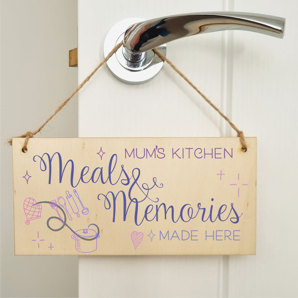 Handmade Wooden Hanging Wall Plaque Mums Kitchen Meals and Memories Sentimental Gift Sign Mother's Day