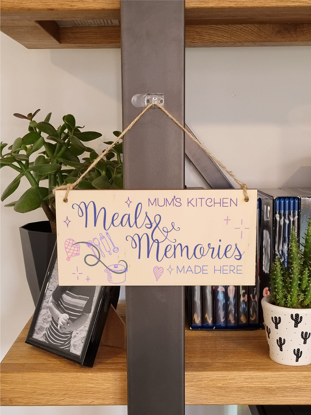 Handmade Wooden Hanging Wall Plaque Mums Kitchen Meals and Memories Sentimental Gift Sign Mother's Day