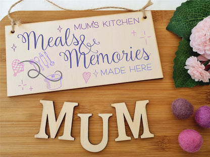 Handmade Wooden Hanging Wall Plaque Mums Kitchen Meals and Memories Sentimental Gift Sign Mother's Day