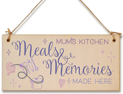 Handmade Wooden Hanging Wall Plaque Mums Kitchen Meals and Memories Sentimental Gift Sign Mother's Day