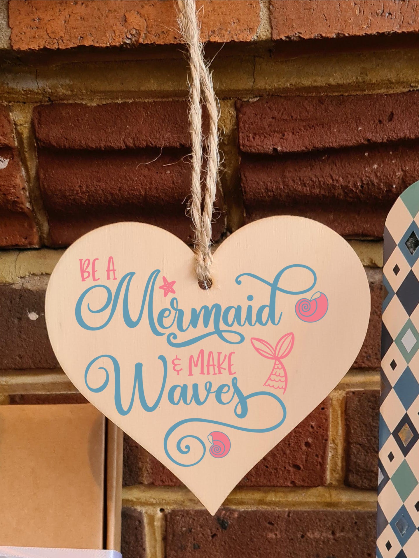 Be a Mermaid Make Waves Inspirational Hanging Heart Wooden Decoration Gift Card Alternative Motivate Friends Girls