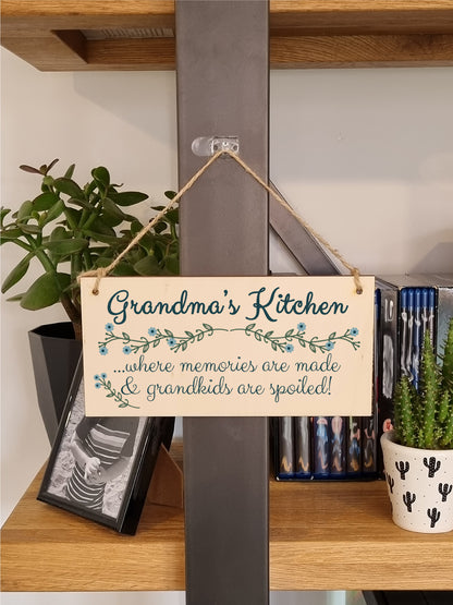 Handmade Wooden Hanging Wall Plaque Grandmas Kitchen Memories Made Grandkids Spoiled Gift for Grandparents