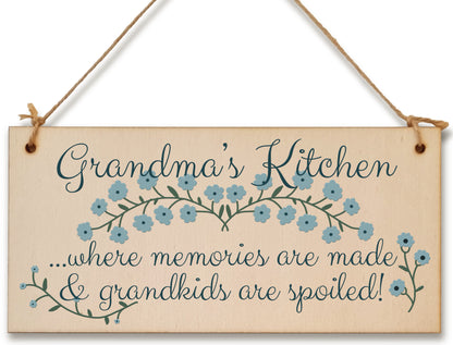 Handmade Wooden Hanging Wall Plaque Grandmas Kitchen Memories Made Grandkids Spoiled Gift for Grandparents