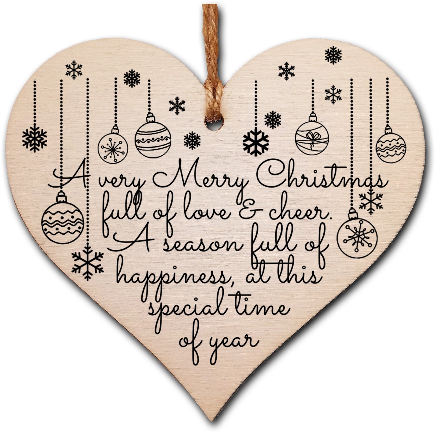 Handmade Christmas Hanging Wooden Heart Plaque Decoration Gift to wish someone special a merry xmas festive bauble