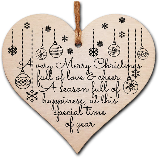 Handmade Christmas Hanging Wooden Heart Plaque Decoration Gift to wish someone special a merry xmas festive bauble