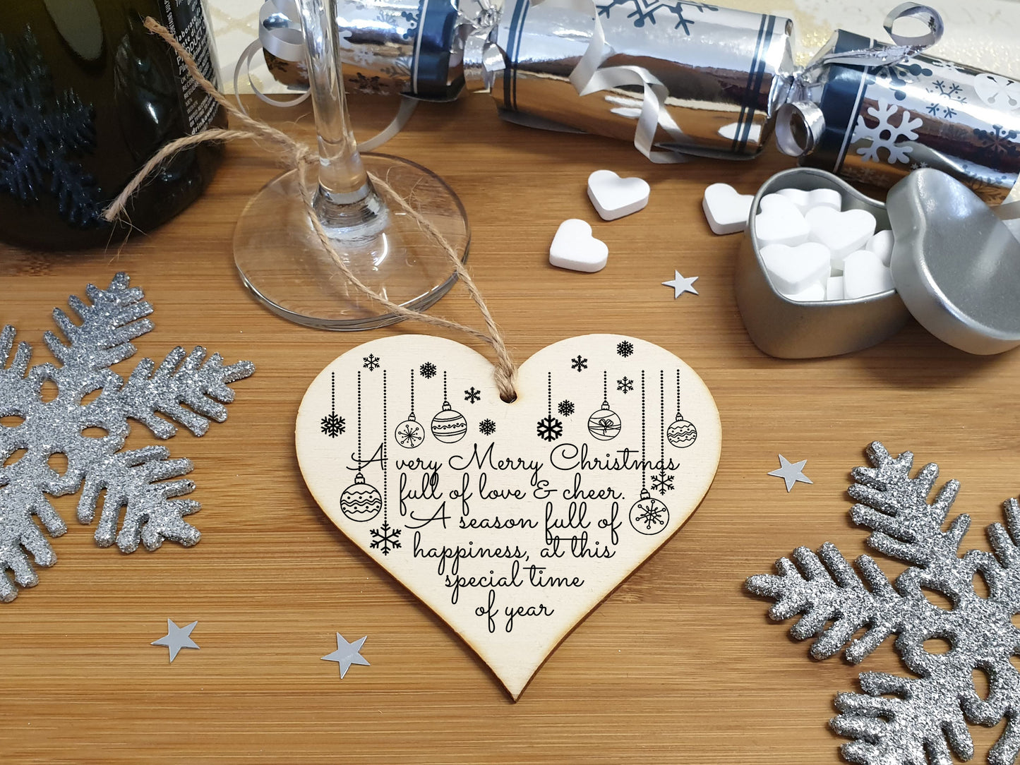 Handmade Christmas Hanging Wooden Heart Plaque Decoration Gift to wish someone special a merry xmas festive bauble