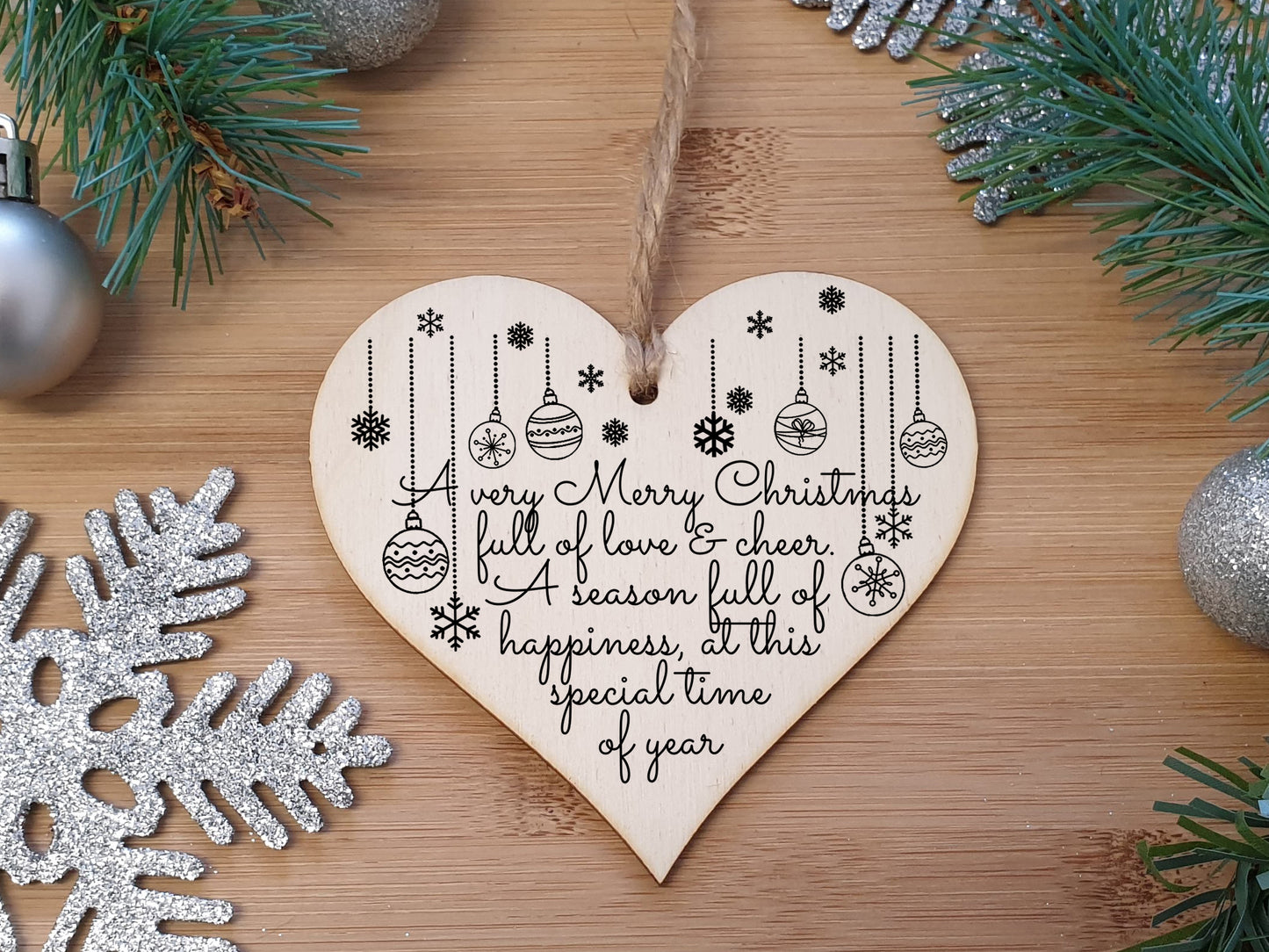 Handmade Christmas Hanging Wooden Heart Plaque Decoration Gift to wish someone special a merry xmas festive bauble