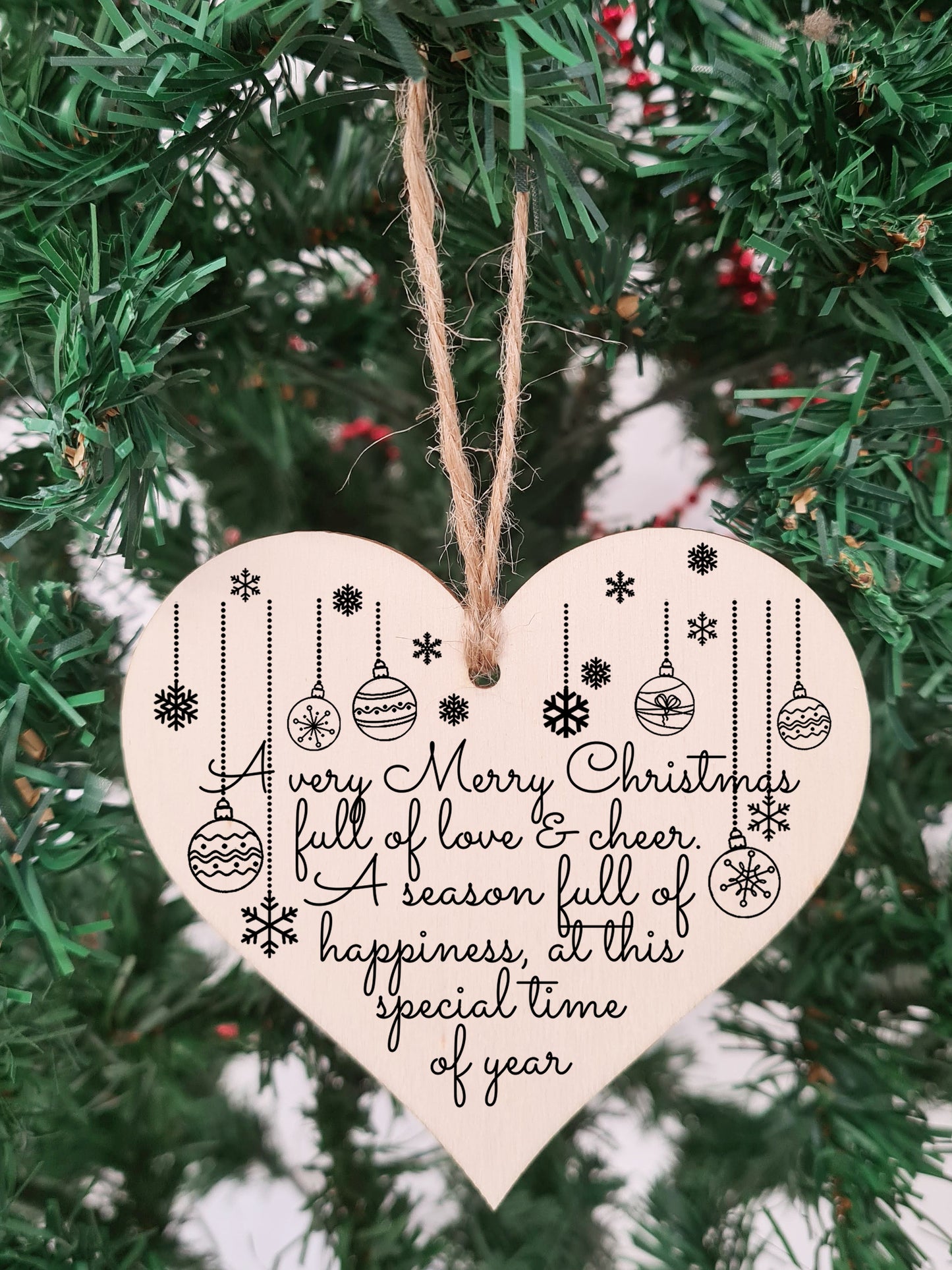 Handmade Christmas Hanging Wooden Heart Plaque Decoration Gift to wish someone special a merry xmas festive bauble