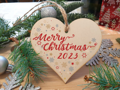 Handmade Christmas Hanging Wooden Heart Plaque Decoration Gift to wish someone special a merry xmas festive bauble