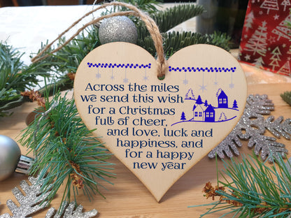 Handmade Christmas Hanging Wooden Heart Plaque Decoration Gift Across the miles sending festive cheer to wish faraway friends a merry xmas festive bauble