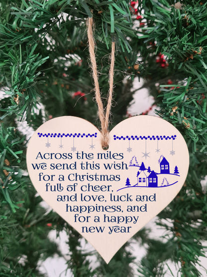 Handmade Christmas Hanging Wooden Heart Plaque Decoration Gift Across the miles sending festive cheer to wish faraway friends a merry xmas festive bauble