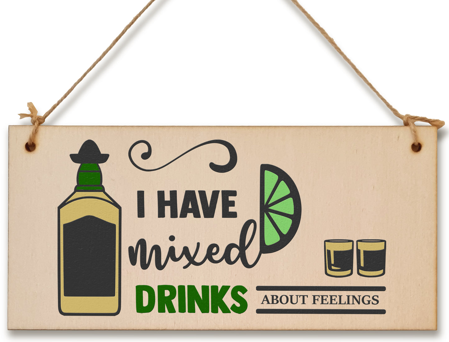 Handmade Wooden Hanging Wall Plaque I Have Mixed Drinks About Feelings Funny Novelty Alcohol Sign Home Bar