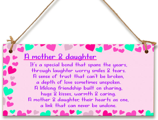 Mother and Daughter Special Bond Decorative Sign for Mums Mother's Day Handmade Wooden Hanging Wall Plaque Gift