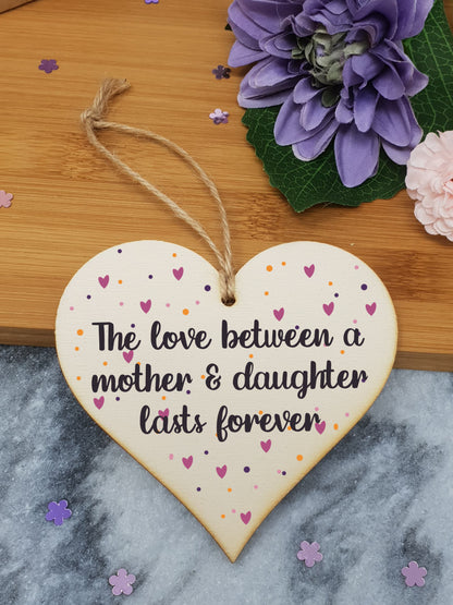 Handmade Wooden Hanging Heart Plaque Gift Love Between Mother Daughter Forever Present Friendship Thoughtful Wall Hanger