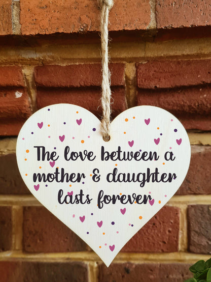 Handmade Wooden Hanging Heart Plaque Gift Love Between Mother Daughter Forever Present Friendship Thoughtful Wall Hanger