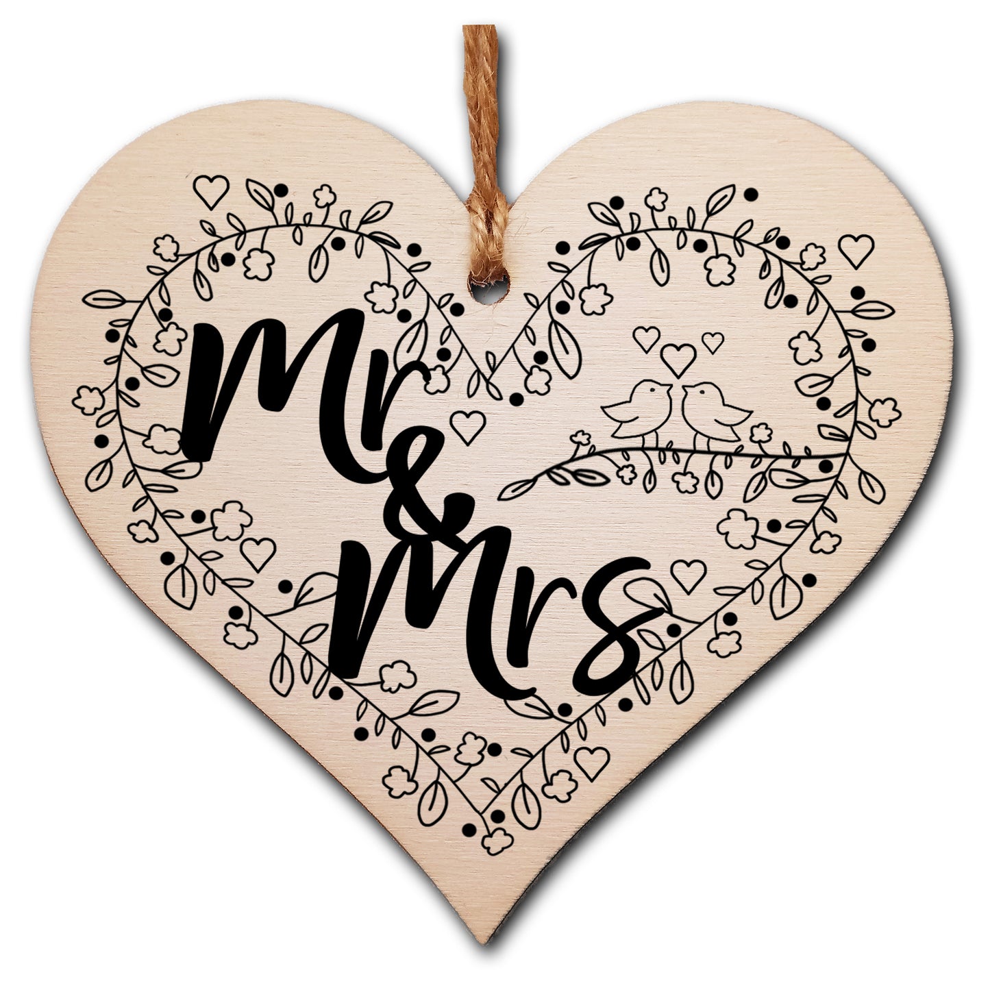 Handmade Wooden Hanging Heart Plaque Gift to Congratulate the Newlyweds Personalised Wedding Keepsake