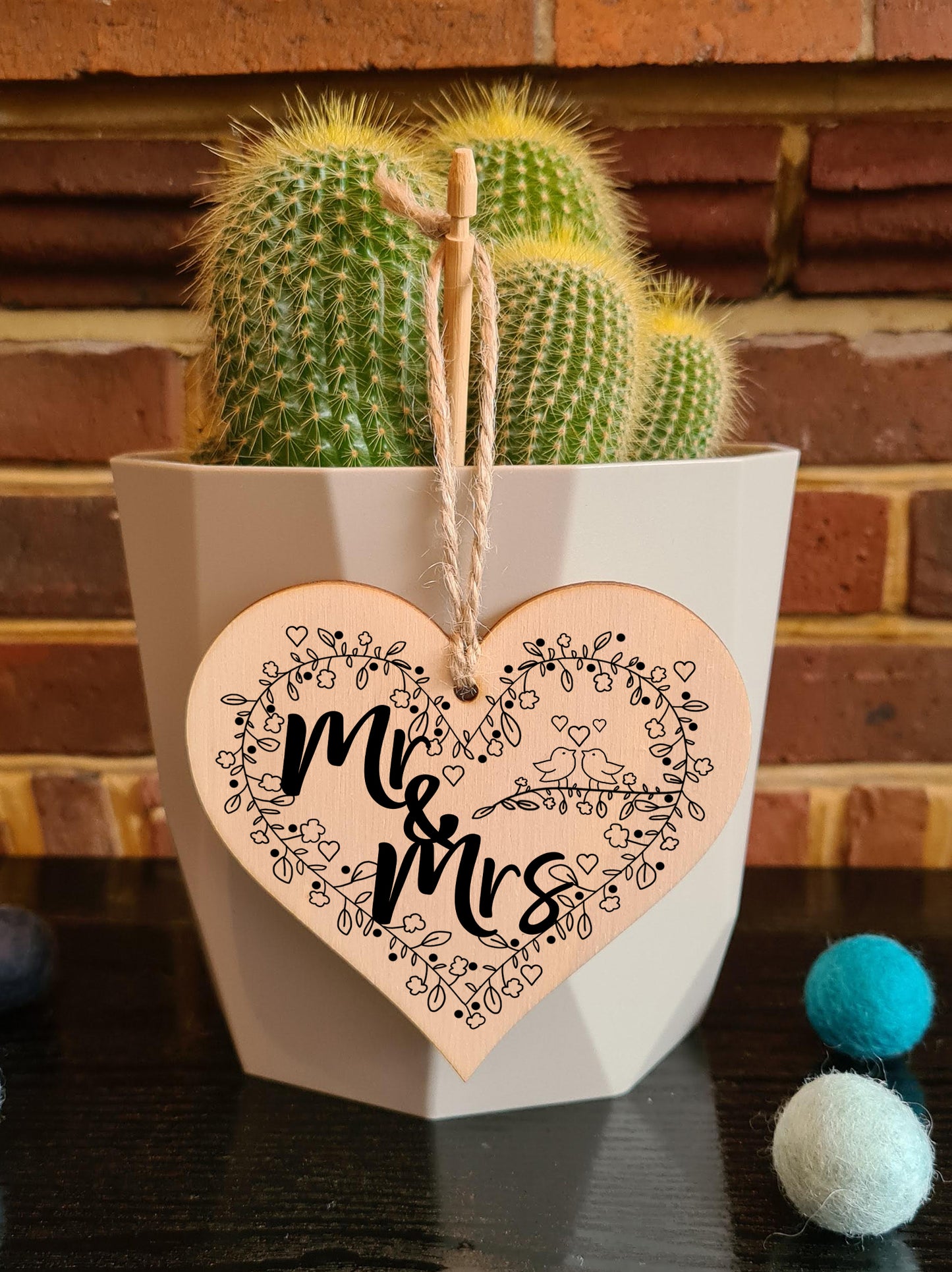 Handmade Wooden Hanging Heart Plaque Gift to Congratulate the Newlyweds Personalised Wedding Keepsake