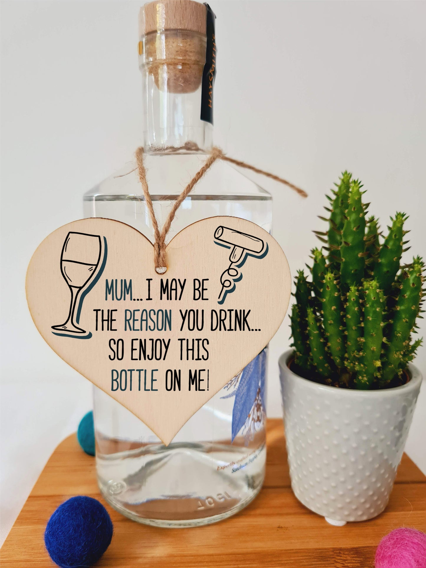 The Plum Penguin Handmade Wooden Hanging Heart Plaque perfect for Mum novelty funny keepsake Mum I may be the reason you drink Enjoy a bottle alcohol boozy funny card alternative