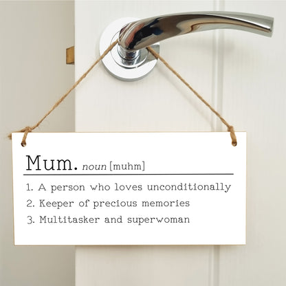 Handmade Wooden Hanging Wall Plaque Mum Loves Unconditionally Superwoman Dictionary Style Gift Sign mother's Day