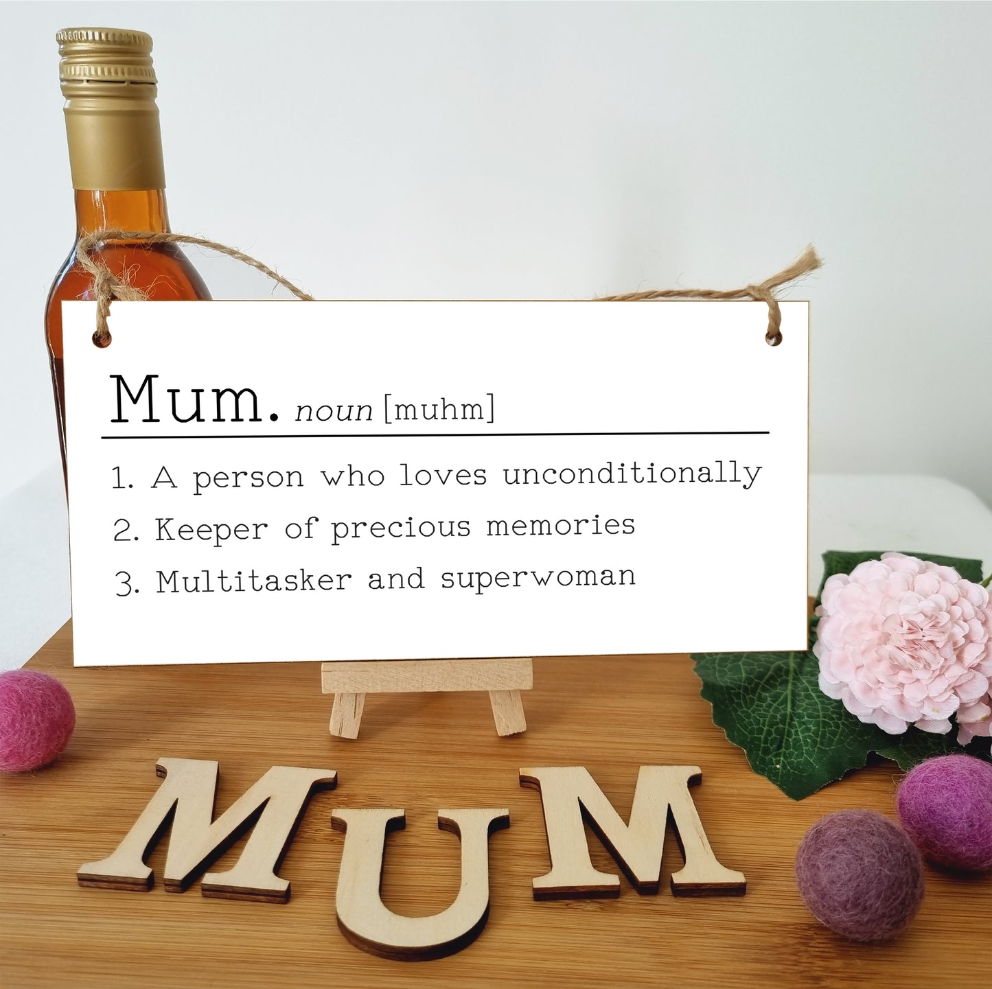 Handmade Wooden Hanging Wall Plaque Mum Loves Unconditionally Superwoman Dictionary Style Gift Sign mother's Day