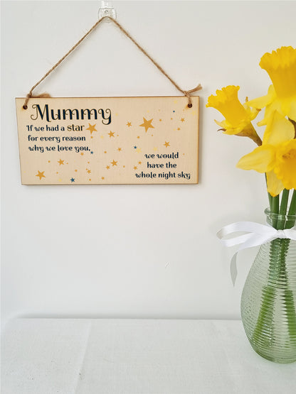 Handmade Wooden Hanging Wall Plaque Mum Stars Reasons We Love You Sentimental Gift Sign Mother's Day