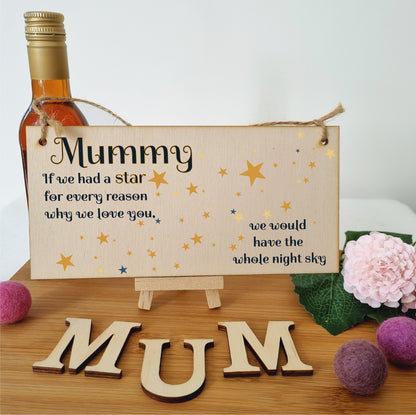 Handmade Wooden Hanging Wall Plaque Mum Stars Reasons We Love You Sentimental Gift Sign Mother's Day