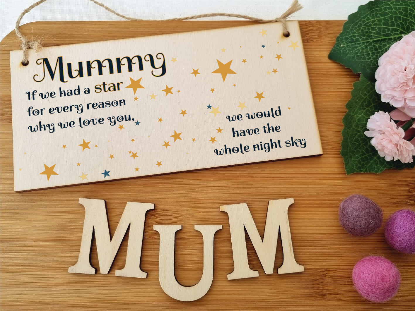 Handmade Wooden Hanging Wall Plaque Mum Stars Reasons We Love You Sentimental Gift Sign Mother's Day