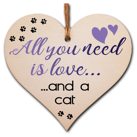 Handmade Wooden Hanging Heart Plaque Gift for Cat Lovers Novelty Funny Keepsake