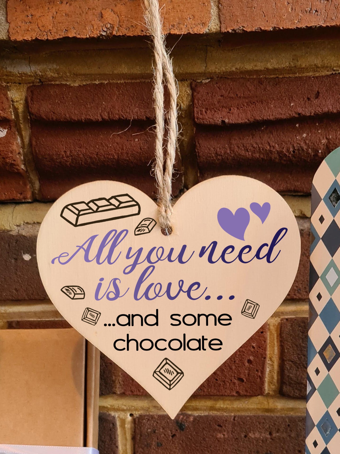 Handmade Wooden Hanging Heart Plaque Gift for Chocolate Lovers Novelty Funny Keepsake