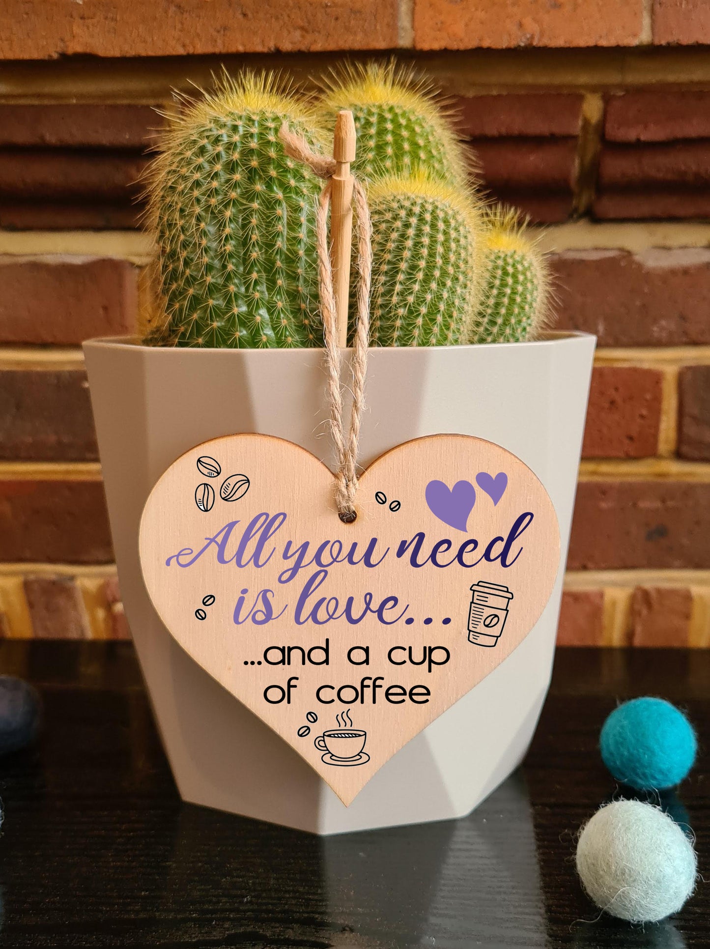 Handmade Wooden Hanging Heart Plaque Gift for Coffee Lovers Novelty Funny Keepsake