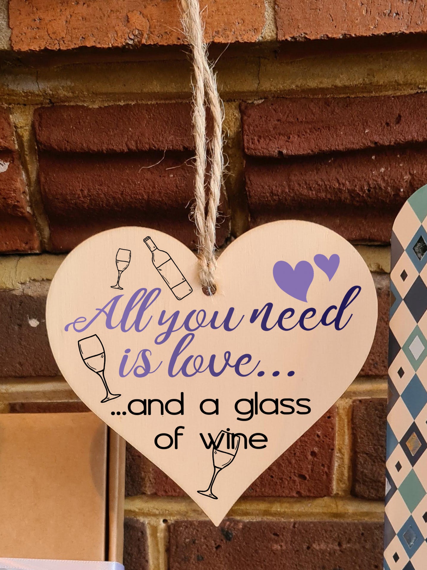 Handmade Wooden Hanging Heart Plaque Gift for Wine Lovers Novelty Funny Keepsake