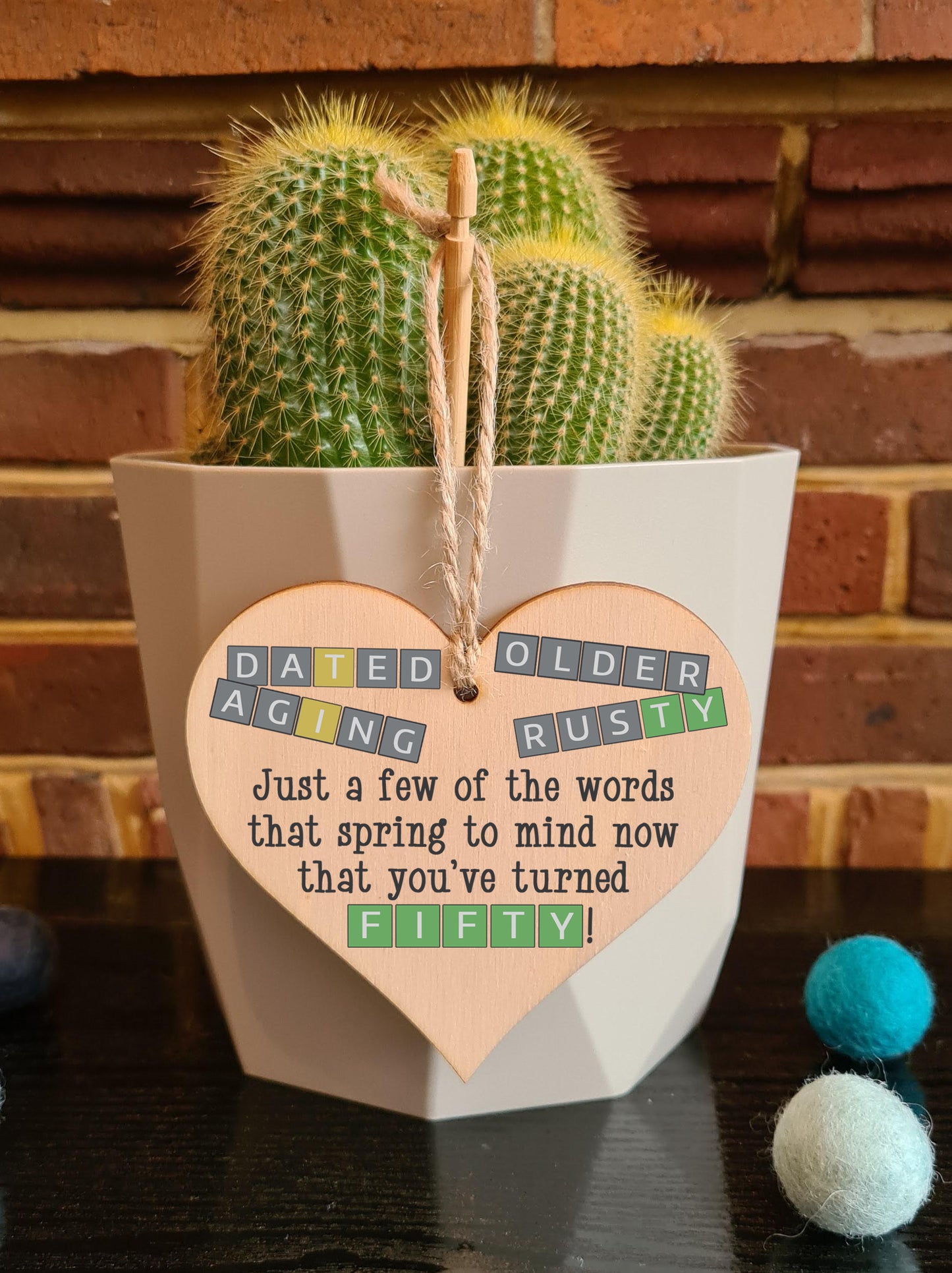 Handmade Wooden Hanging Heart Plaque Gift Happy Birthday Fifty Funny Wordle Just a few words that spring to mind