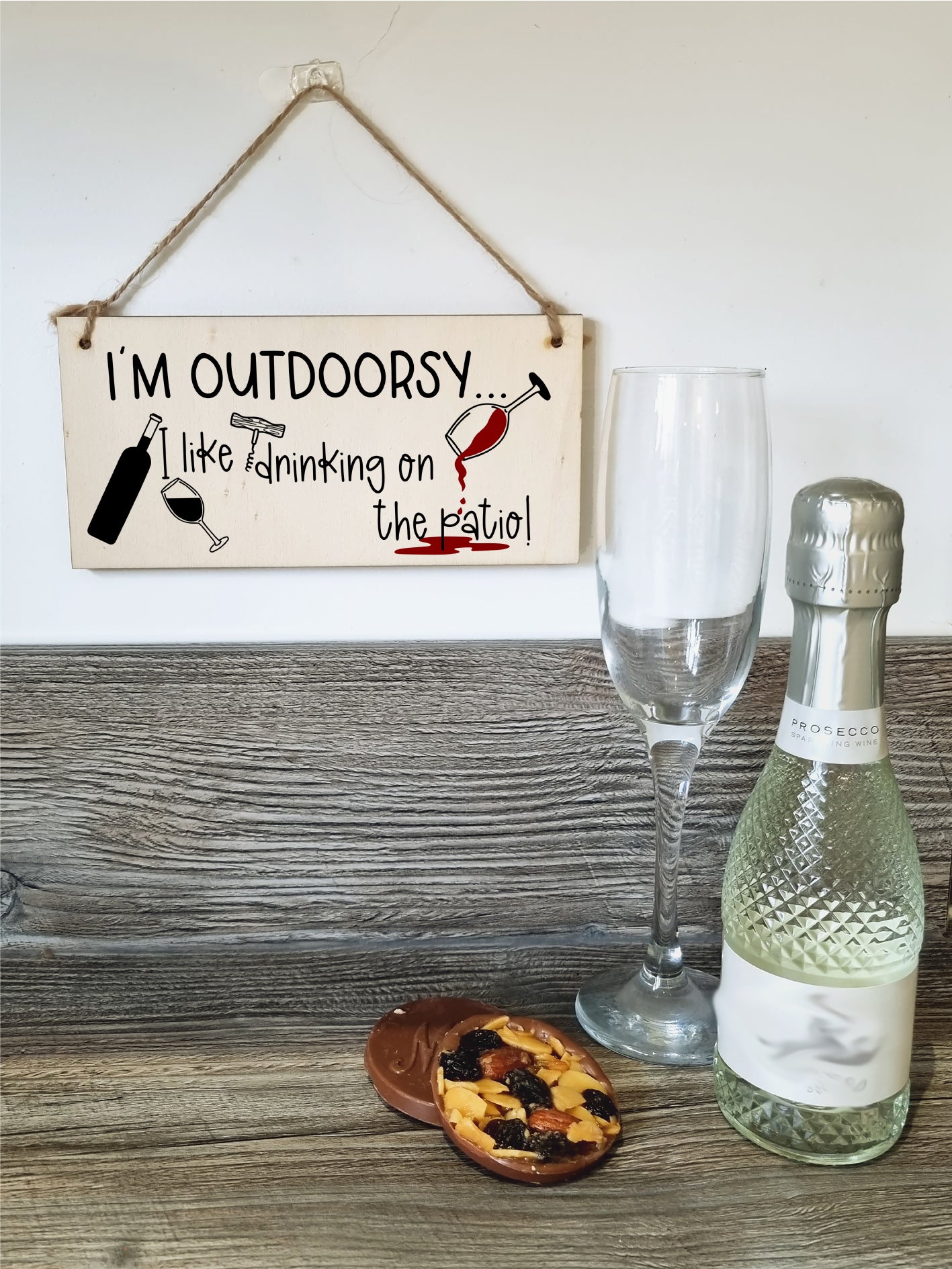 Handmade Wooden Hanging Wall Plaque I'm Outdoorsy I Drink on the Patio Funny Novelty Alcohol Sign Home Bar