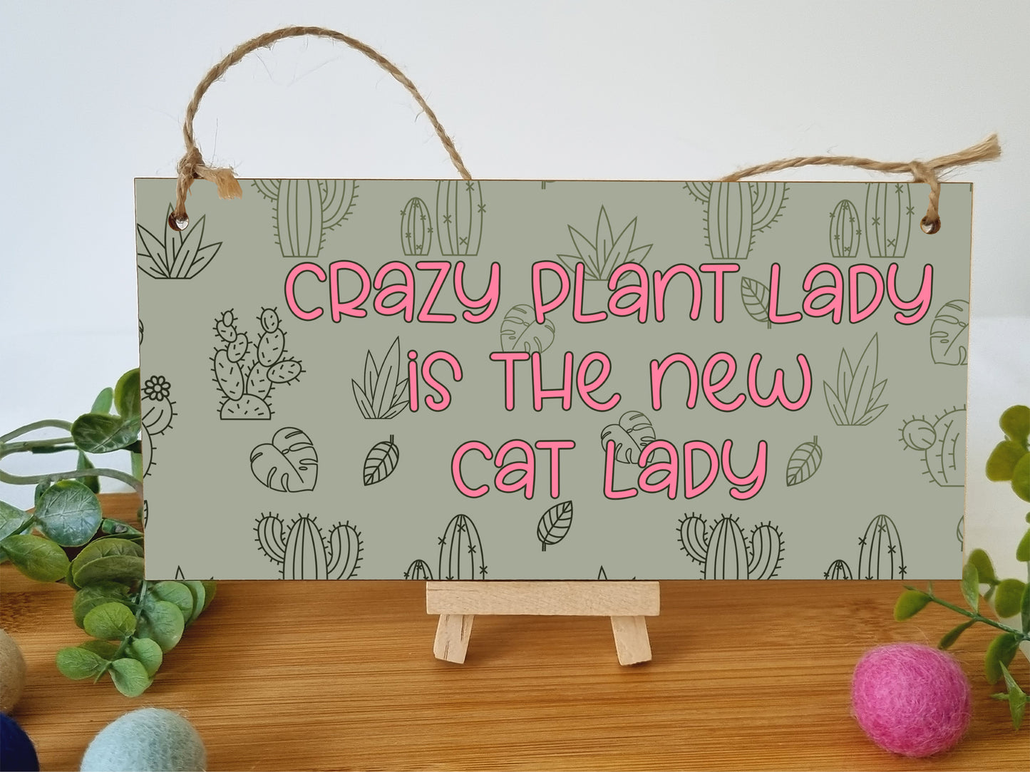 Handmade Wooden Hanging Wall Plaque Crazy Plant Lady is the New Cat Lady Funny House Plant Decorative Sign Mum Sister Gift