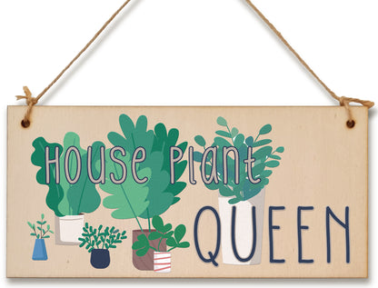 Handmade Wooden Hanging Wall Plaque House Plant Queen Funny House Plant Decorative Sign Friendship Mum Sister Gift