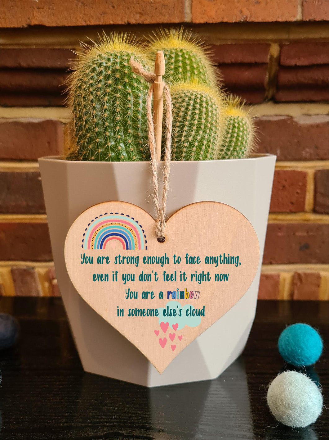 Handmade Wooden Hanging Heart Plaque Gift Strong Enough Rainbow in Someones Cloud Inspirational Wall Hanger Card Alternative Friendship