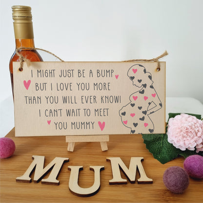 Handmade Wooden Hanging Wall Plaque Bump Can't Wait to Meet You Mummy Gift Sign Pregnant 1st Mother's Day