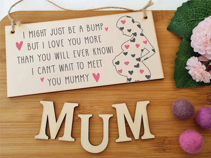 Handmade Wooden Hanging Wall Plaque Bump Can't Wait to Meet You Mummy Gift Sign Pregnant 1st Mother's Day