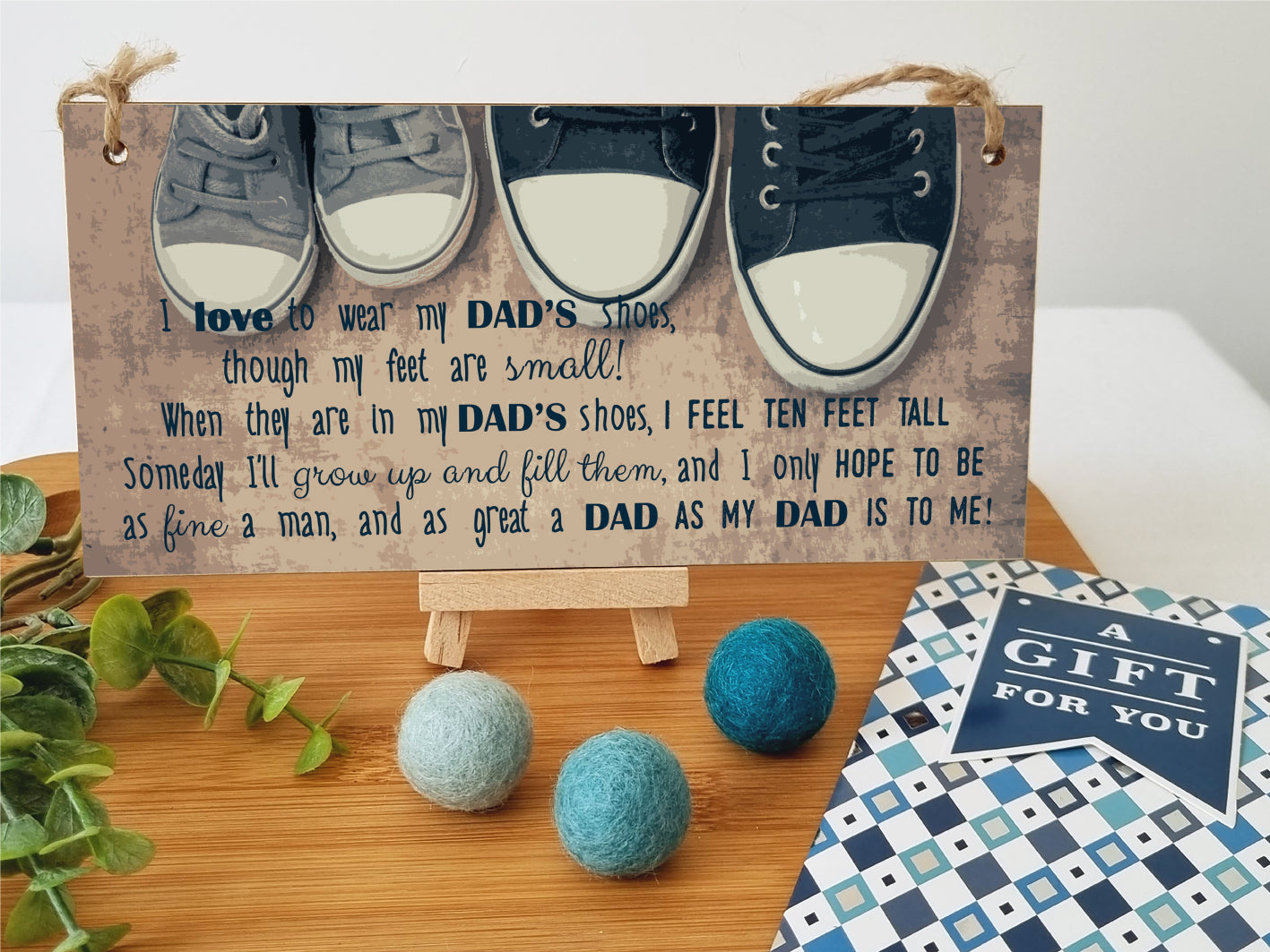 Handmade Wooden Hanging Wall Plaque Wear My Dad's Shoes Great Dad To Me Sentimental Sign Father's Day Gift