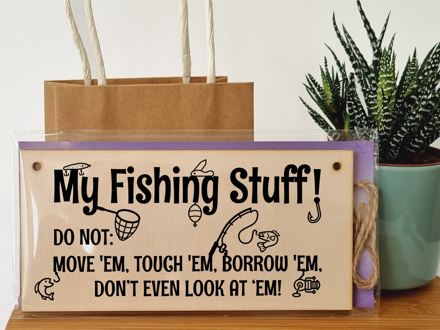 Handmade Wooden Hanging Wall Plaque My Fishing Stuff Don't Touch Funny Sign for Keen Anglers Shed Sign