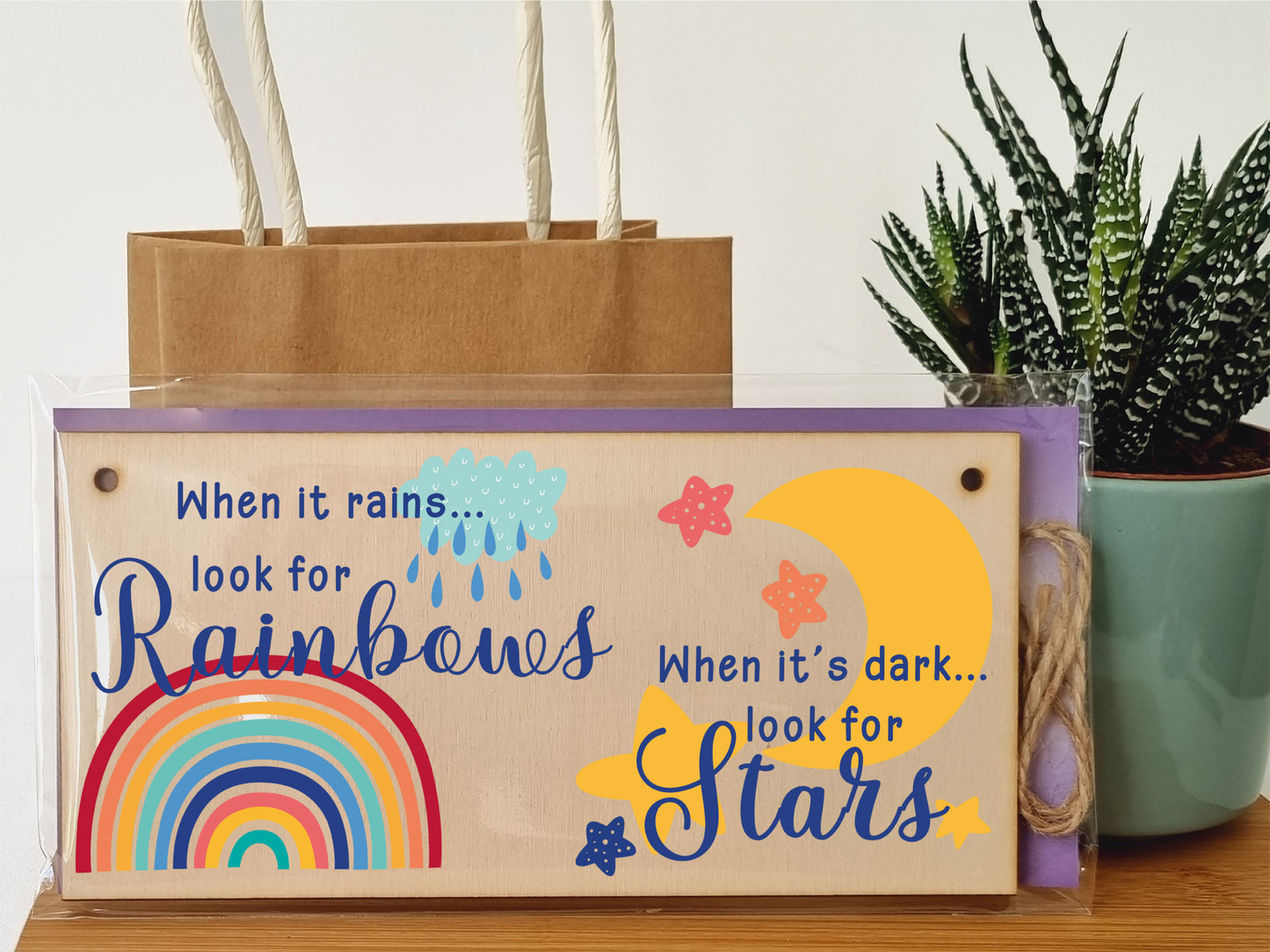 Handmade Wooden Hanging Wall Plaque When it rains look for rainbows dark look for stars Decorative Sign Friendship