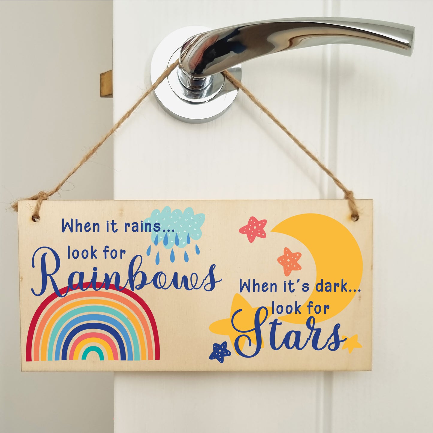 Handmade Wooden Hanging Wall Plaque When it rains look for rainbows dark look for stars Decorative Sign Friendship