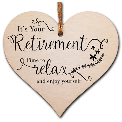 Handmade Wooden Hanging Heart Plaque Gift Retirement Relax and Enjoy Yourself Leaving Retired Present Colleague Card Alternative