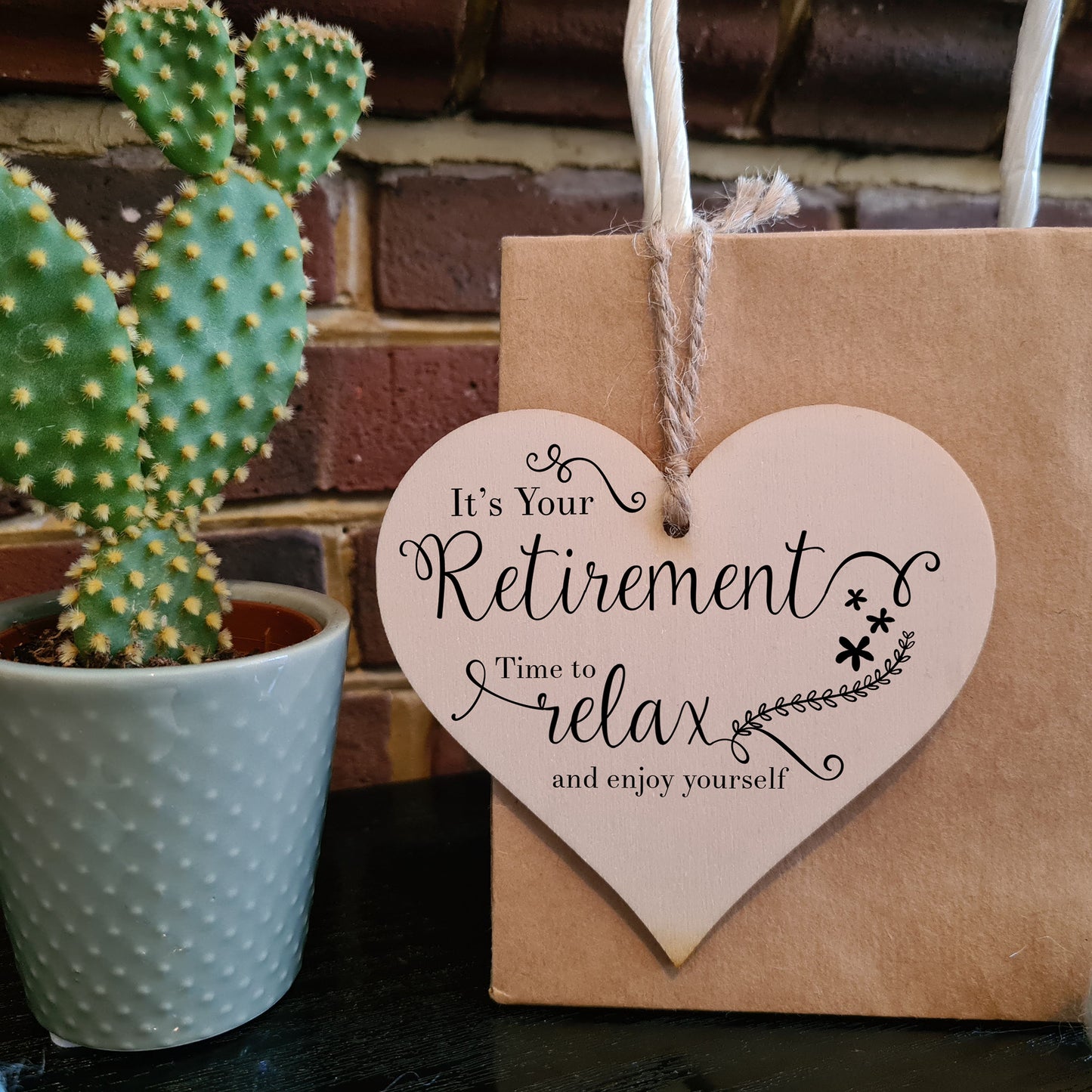 Handmade Wooden Hanging Heart Plaque Gift Retirement Relax and Enjoy Yourself Leaving Retired Present Colleague Card Alternative