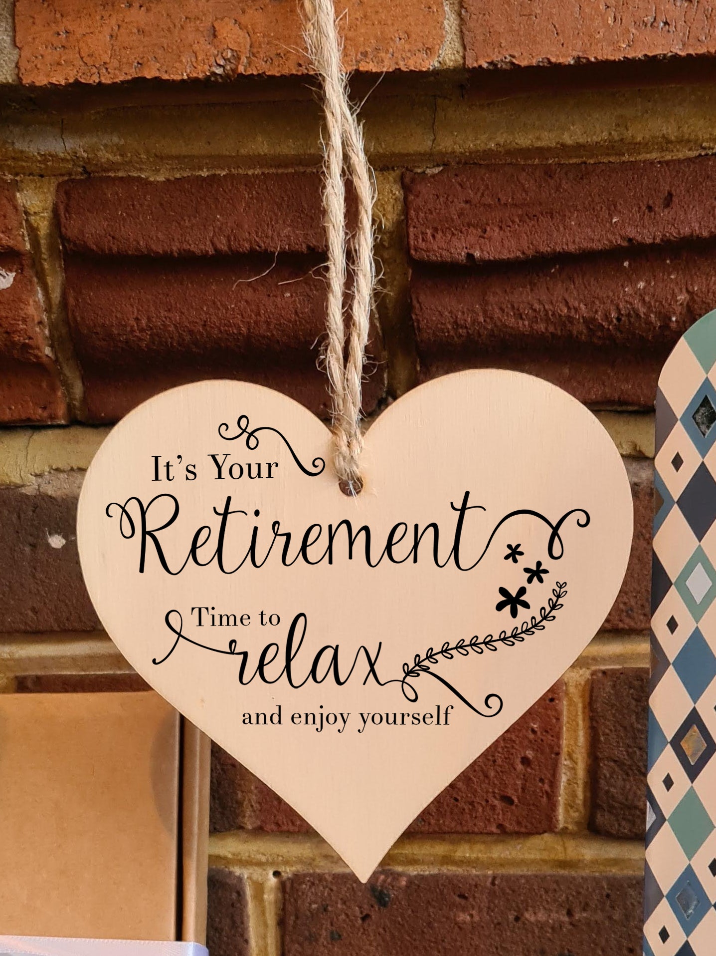 Handmade Wooden Hanging Heart Plaque Gift Retirement Relax and Enjoy Yourself Leaving Retired Present Colleague Card Alternative