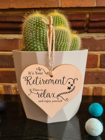 Handmade Wooden Hanging Heart Plaque Gift Retirement Relax and Enjoy Yourself Leaving Retired Present Colleague Card Alternative